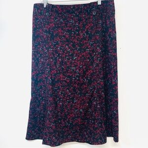 Christopher Banks‎ Midi Skirt 12  Black Red A Line Business Casual Travel Goth